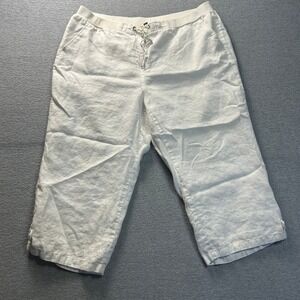 JM Collection Woman White Linen Capri Pants Womens 16W Pull-On Plus Size Casual‎